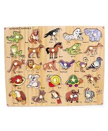 Kinder Creative Wooden Alphabet Animals With Knobs Puzzle (Color May Vary)