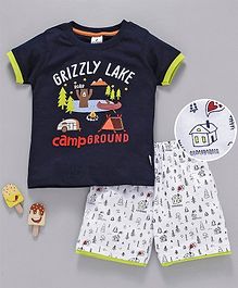 Ollypop Half Sleeves Night Suit Grizzy Lake Print - Navy Blue Ollypop Half Sleeves Night Suit Grizzy Lake Print - Navy Blue