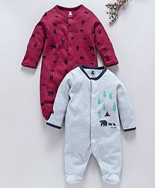 I Bears Full Sleeves Footed Rompers Pack of 2 - Maroon & Blue I Bears Full Sleeves Footed Rompers Pack of 2 - Maroon & Blue