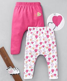Mom's Love Full Length Diaper Leggings Heart Print Pack of 2 - White & Pink Mom's Love Full Length Diaper Leggings Heart Print Pack of 2 - White & Pink
