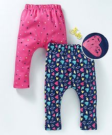 Mom's Love Full Length Diaper Leggings Star & Heart Print Pack of 2 - Pink Navy Blue Mom's Love Full Length Diaper Leggings Star & Heart Print Pack of 2 - Pink Navy Blue