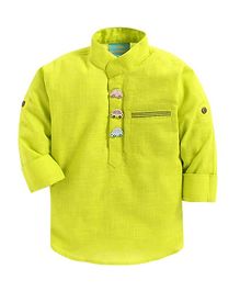 LIL PITAARA Solid Long Sleeves Shirt With Car Shaped Buttons - Lime Green LIL PITAARA Solid Long Sleeves Shirt With Car Shaped Buttons - Lime Green