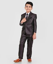 Dew's Burry Full Sleeves 3 Piece Party Suit Set With Tie - Brown Dew's Burry Full Sleeves 3 Piece Party Suit Set With Tie - Brown