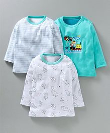 Kidi Wav Full Sleeves Multi Print Pack Of 3 T-Shirts - Light Blue & White Kidi Wav Full Sleeves Multi Print Pack Of 3 T-Shirts - Light Blue & White