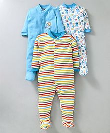 Kidi Wav Pack Of 3 Multi Print Three Fourth Sleeves Sleep Suits - Light Blue Kidi Wav Pack Of 3 Multi Print Three Fourth Sleeves Sleep Suits - Light Blue