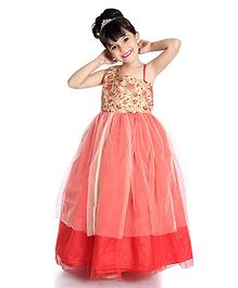 Little Pockets Store Sleeveless Flower Embroidered Gown - Orange Little Pockets Store Sleeveless Flower Embroidered Gown - Orange