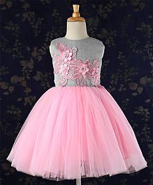 Bluebell Party Wear Sleeveless Frock Floral Patch - Pink Bluebell Party Wear Sleeveless Frock Floral Patch - Pink
