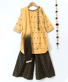 Dhyana Fashions Printed Full Sleeves Kurta Palazzo & Dupatta Set - Yellow & Dark Green Dhyana Fashions Printed Full Sleeves Kurta Palazzo & Dupatta Set - Yellow & Dark Green