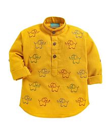 LIL PITAARA Full Sleeves Elephant Embroidered Shirt - Yellow LIL PITAARA Full Sleeves Elephant Embroidered Shirt - Yellow
