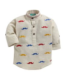 LIL PITAARA Full Sleeves Moustache Embroidered Shirt - Beige LIL PITAARA Full Sleeves Moustache Embroidered Shirt - Beige