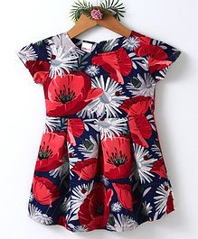 Curlous Flower Print Half Sleeves Dress - Red Curlous Flower Print Half Sleeves Dress - Red