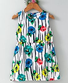Curlous Sleeveless Flowers Printed Dress - White Curlous Sleeveless Flowers Printed Dress - White