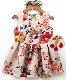 Curlous Flower & Bird Print Sleeveless Dress - Beige Curlous Flower & Bird Print Sleeveless Dress - Beige