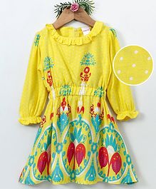 Curlous Full Sleeves Printed Dress - Yellow Curlous Full Sleeves Printed Dress - Yellow