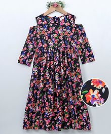 Curlous Floral Print Cold Shoulder Dress - Black Curlous Floral Print Cold Shoulder Dress - Black