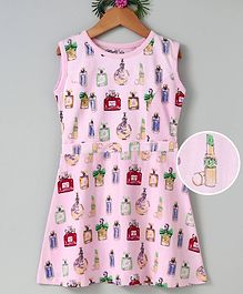 Curlous Perfume Bottles Printed Sleeveless Dress - Pink Curlous Perfume Bottles Printed Sleeveless Dress - Pink