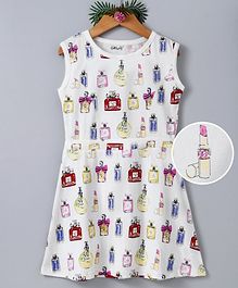 Curlous Perfume Bottles Printed Sleeveless Dress - White Curlous Perfume Bottles Printed Sleeveless Dress - White