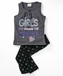 Eimoie Sleeveless Girls Can Change The World Print Night Suit - Grey Eimoie Sleeveless Girls Can Change The World Print Night Suit - Grey
