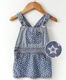 Eimoie Sleeveless Star Print Dungaree Style Dress - Blue Eimoie Sleeveless Star Print Dungaree Style Dress - Blue