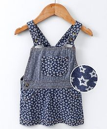 Eimoie Sleeveless Star Print Dungaree Style Dress - Dark Blue Eimoie Sleeveless Star Print Dungaree Style Dress - Dark Blue