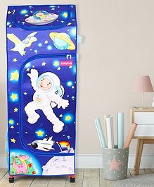 Babyhug Foldable 4 Shelved Almirah With Wheels Space Adventure Print - Dark Blue