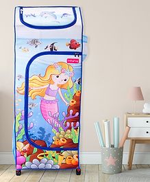 Babyhug Foldable 4 Shelved Almirah With Wheels Mermaid Life Print - Light Blue