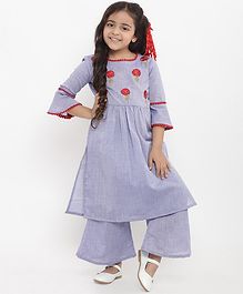 Bitiya By Bhama Flower Design Three Fourth Sleeves Kurta With Palazzo Set - Blue Bitiya By Bhama Flower Design Three Fourth Sleeves Kurta With Palazzo Set - Blue