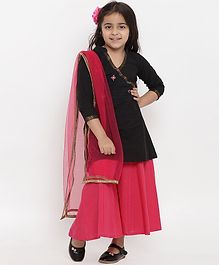 Bitiya By Bhama Angrakha Style Three Fourth Sleeves Kurta With Palazzo & Dupatta Set - Black Bitiya By Bhama Angrakha Style Three Fourth Sleeves Kurta With Palazzo & Dupatta Set - Black