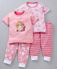 Kidi Wav Half Sleeves Multi Print Pack Of Two Tee & Pyjama Set - Pink Kidi Wav Half Sleeves Multi Print Pack Of Two Tee & Pyjama Set - Pink