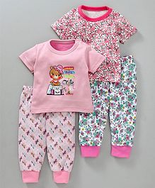 Kidi Wav Multi Prints Half Sleeves 2 Tee & 2 Pyjama Set - Pink Kidi Wav Multi Prints Half Sleeves 2 Tee & 2 Pyjama Set - Pink