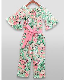 Lilpicks Couture Floral Print Full Sleeves Jumpsuit - Green & Pink Lilpicks Couture Floral Print Full Sleeves Jumpsuit - Green & Pink