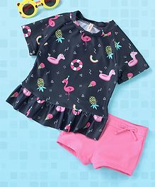 Fox Baby Half Sleeves Two Piece Swimsuit Allover Print - Navy Blue Fox Baby Half Sleeves Two Piece Swimsuit Allover Print - Navy Blue