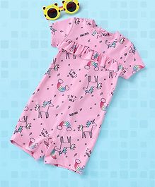 Fox Baby Half Sleeves Body Suit Unicorn Print - Pink Fox Baby Half Sleeves Body Suit Unicorn Print - Pink