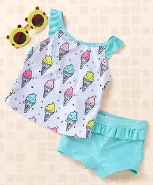Fox Baby Sleeveless Two Piece Swimsuit Ice Cream Print - Sky Blue Fox Baby Sleeveless Two Piece Swimsuit Ice Cream Print - Sky Blue
