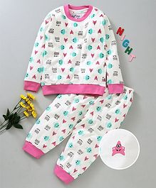 Nite Flite Monster Print Full Sleeves Night Suit - Multi Color Nite Flite Monster Print Full Sleeves Night Suit - Multi Color