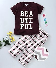 Nite Flite Words Print Half Sleeves Night Suit - Brown Nite Flite Words Print Half Sleeves Night Suit - Brown
