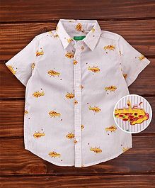 UCB Half Sleeves Striped Shirt Pizza Print - White Lavender UCB Half Sleeves Striped Shirt Pizza Print - White Lavender