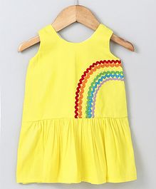 Polka Dots Sleeveless Rainbow Ric Rac Dress - Yellow Polka Dots Sleeveless Rainbow Ric Rac Dress - Yellow