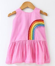 Polka Dots Sleeveless Rainbow Ric Rac Dress - Pink Polka Dots Sleeveless Rainbow Ric Rac Dress - Pink