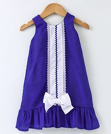 Polka Dots Sleeveless Single Ruffle Frock With Bow - Blue Polka Dots Sleeveless Single Ruffle Frock With Bow - Blue
