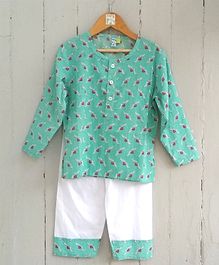 Frangipani Kids Heart Print Full Sleeves Night Suit - Green & White Frangipani Kids Heart Print Full Sleeves Night Suit - Green & White