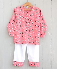 Frangipani Kids Cow Print Full Sleeves Night Suit - Pink & White Frangipani Kids Cow Print Full Sleeves Night Suit - Pink & White