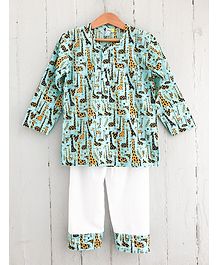 Frangipani Kids Giraffe Print Full Sleeves Night Suit - Light Blue & White Frangipani Kids Giraffe Print Full Sleeves Night Suit - Light Blue & White