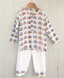Frangipani Kids Circus Print Full Sleeves Night Suit - White Frangipani Kids Circus Print Full Sleeves Night Suit - White