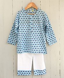 Frangipani Kids Shark Print Full Sleeves Night Suit - Blue & White Frangipani Kids Shark Print Full Sleeves Night Suit - Blue & White