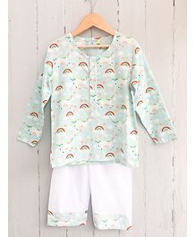 Frangipani Kids Rainbow Print Full Sleeves Night Suit - Light Blue & White Frangipani Kids Rainbow Print Full Sleeves Night Suit - Light Blue & White