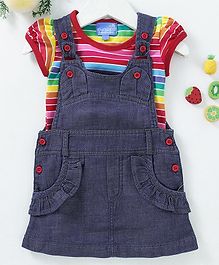 Chicklets Short Sleeves Striped Tee With Pinafore Dress - Blue Chicklets Short Sleeves Striped Tee With Pinafore Dress - Blue