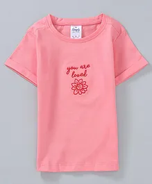 Simply Half Sleeves Tee Flower Print - Light Pink