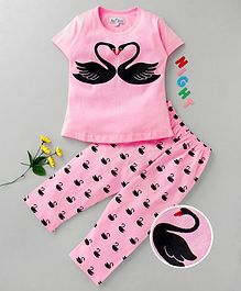 Nite Flite Swans Printed Half Sleeves Night Suit - Pink Nite Flite Swans Printed Half Sleeves Night Suit - Pink
