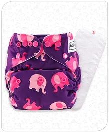 Babyhug Free Size Reusable Cloth Diaper With Insert Elephant Print - Violet